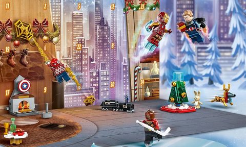 A scene from the Lego Marvel Avengers 2023 Advent calendar featuring Iron Man and Captain America.