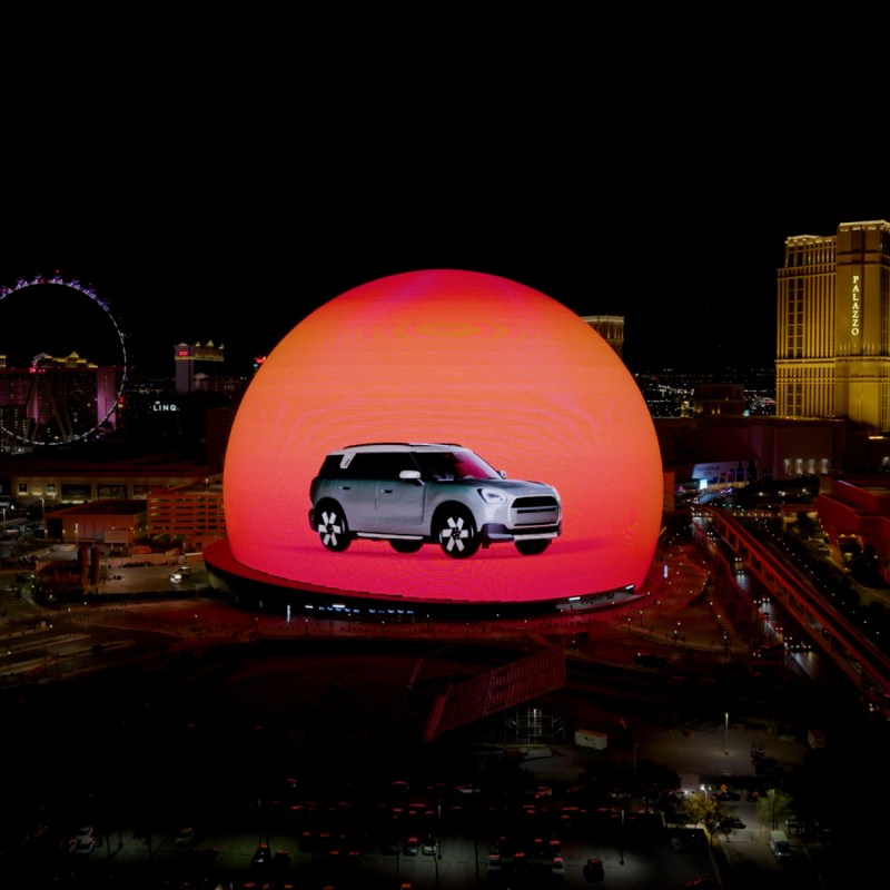 MINI introduces 2025 MINI Countryman Electric via MSG Sphere in Las Vegas.
