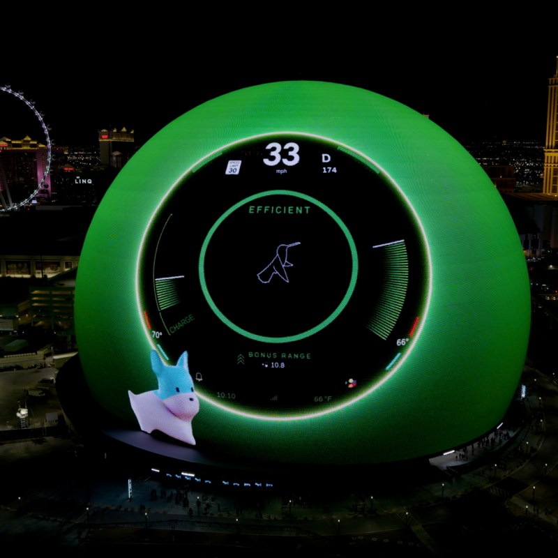 MINI introduces 2025 MINI Countryman Electric with Spike MINI digital assistant via MSG Sphere in Las Vegas.