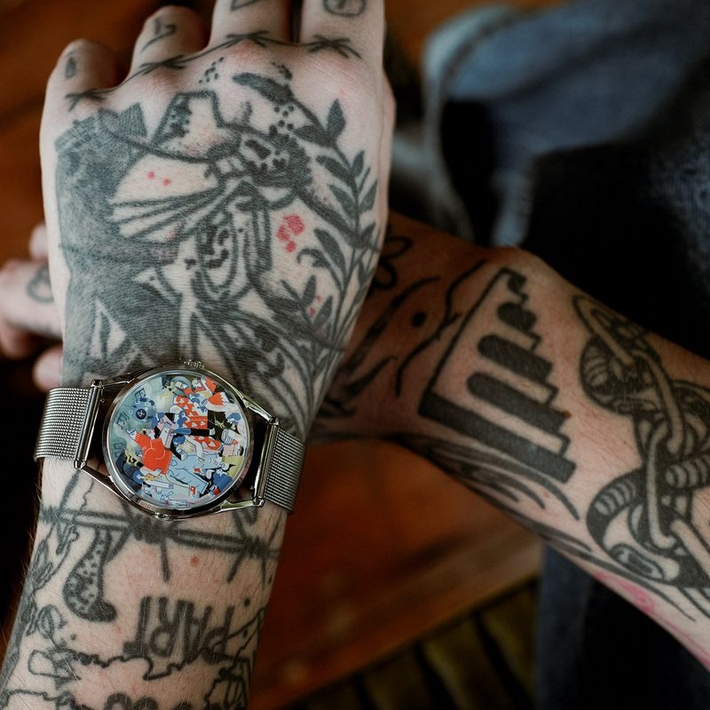 Mr Jones Watch Houseparty on tattooed wrist