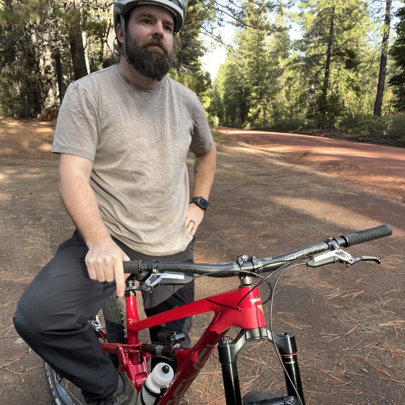 Wearing the Trew Gear Nuyarn Merino Basic T-shirt on a mountain bike ride