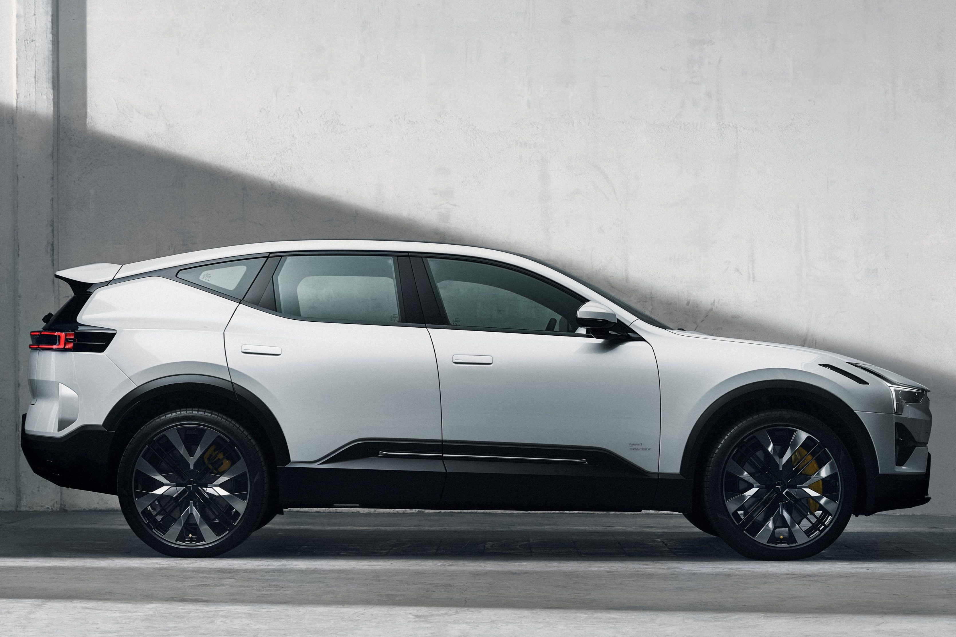 A white colored Polestar 3 SUV.