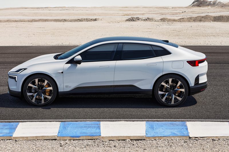 A white colored Polestar 4 SUV