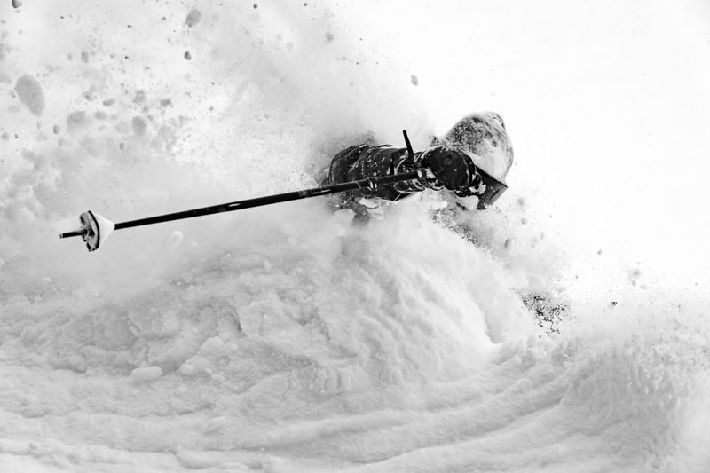 Skier in fresh snow, Powder Mountain, Utah