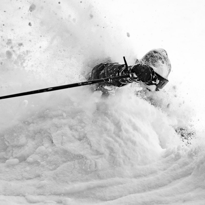 Skier in fresh snow, Powder Mountain, Utah