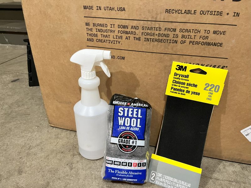 Everything you will need to resurface mountain bike brake pads...rubbing alcohol, drywall sanding screen, and steel wool