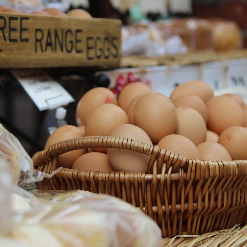 Basket of brown free-range eggs