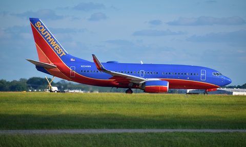 Stationary grounded Southwest Airlines airplane