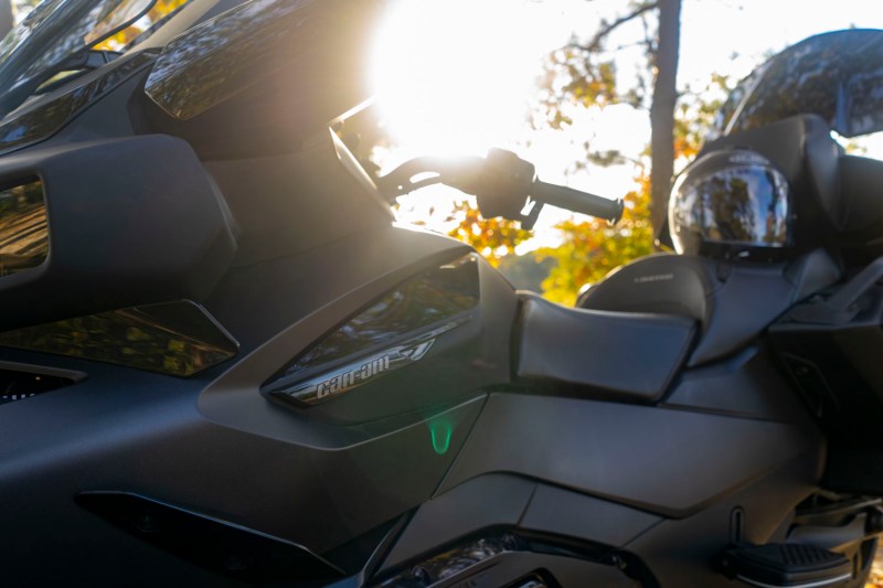 Closeup of the side of a CAN-AM Spyder RT Limited.