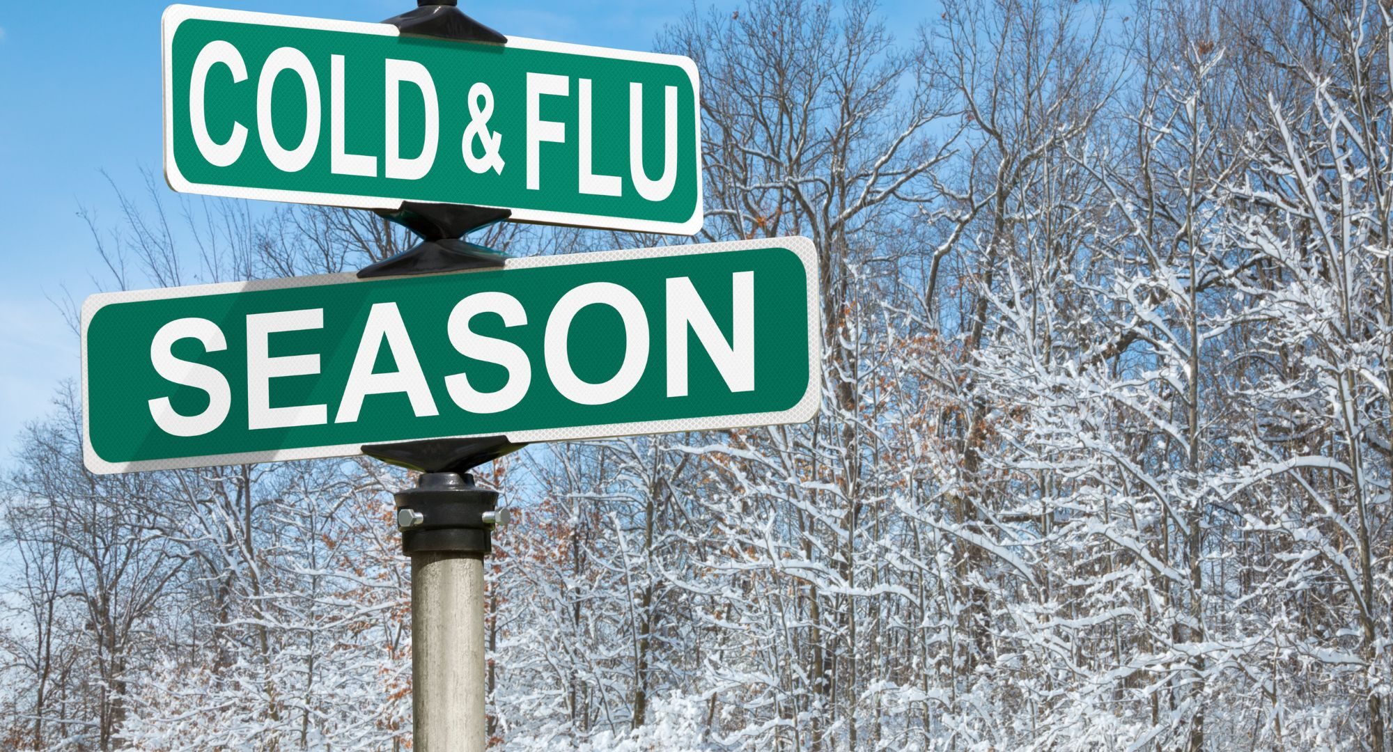 Cold and flu season sign in the snow