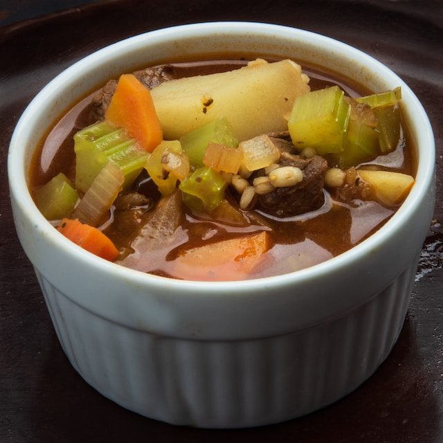 Beef soup in ramekin