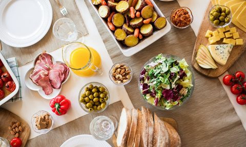 A bird's-eye view of a dinner table