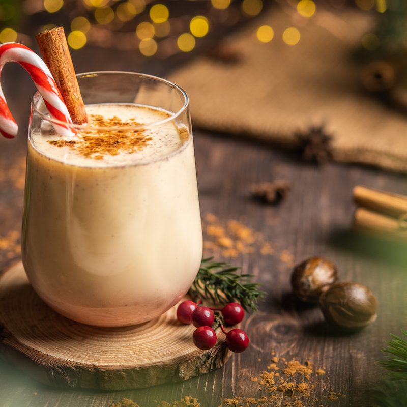 Eggnog with spicy cinnamon for Christmas and winter holidays