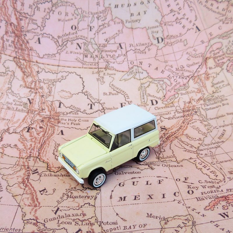 Toy car on map of United States