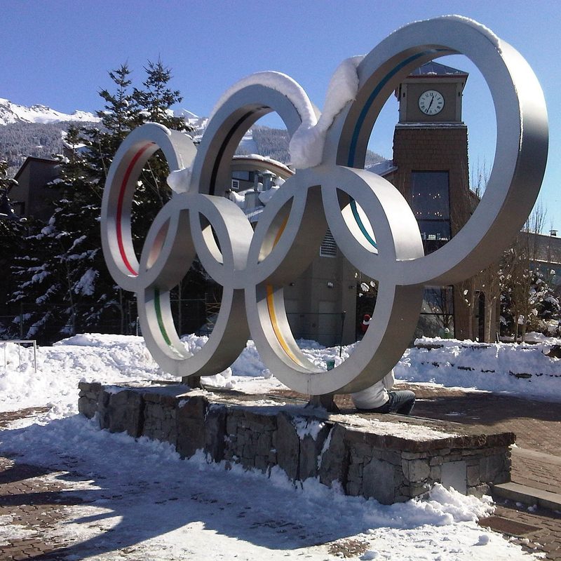 Olympic rings outside ski resort