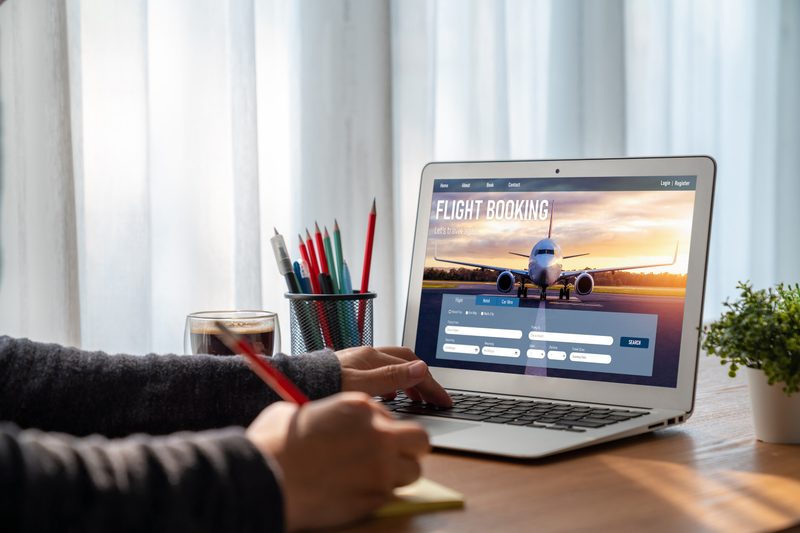 Online flight booking website provide modish reservation system . Travel technology concept .