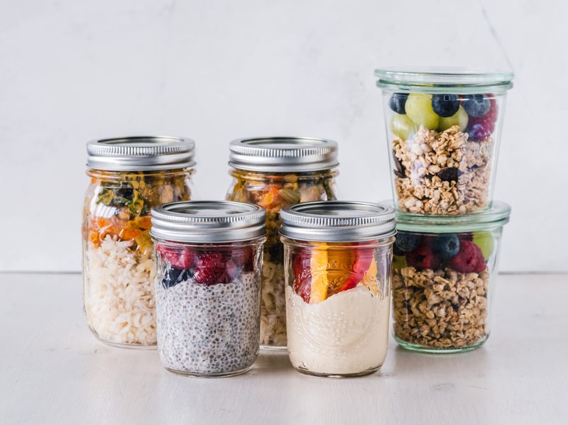 Meals stored in mason jars.