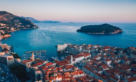 Aerial view of a city and island in Croatia