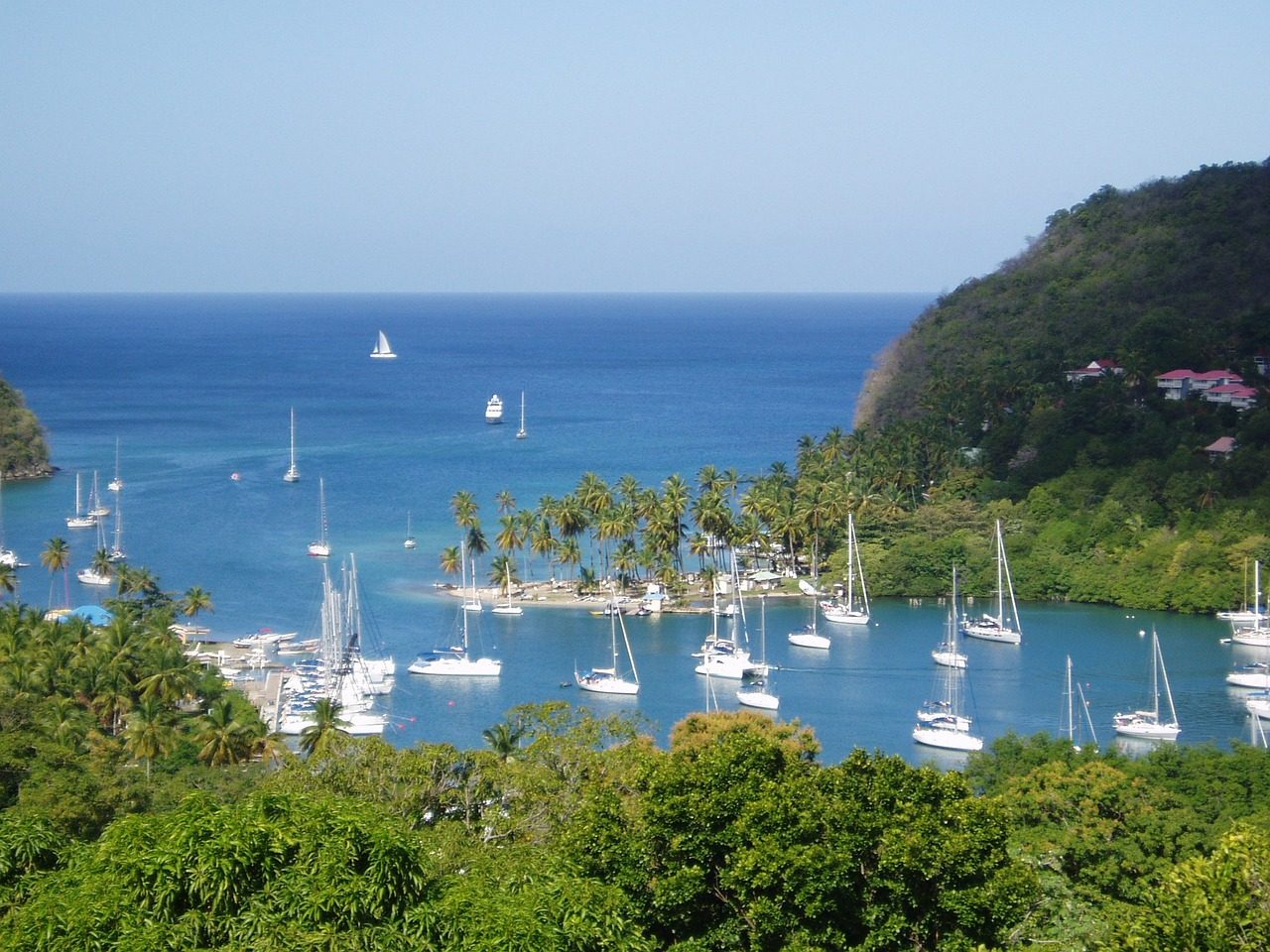 A bay in St. Lucia with sailboats