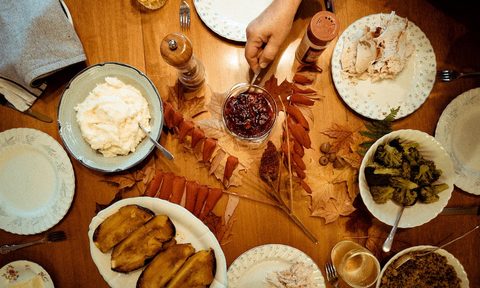 A table full of Thanksgiving foods