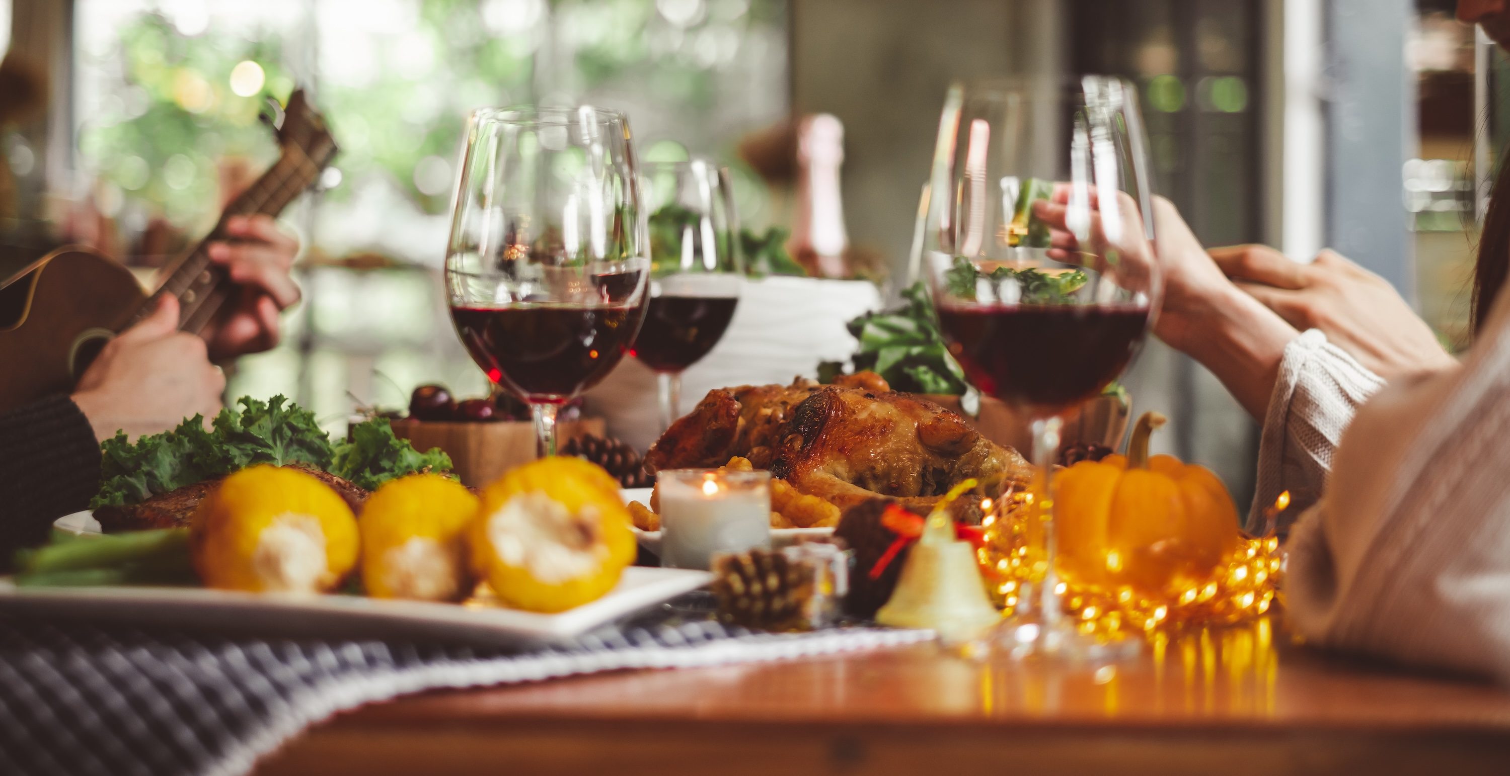 Food dinner meal on table for Christmas and Thanksgiving celebration
