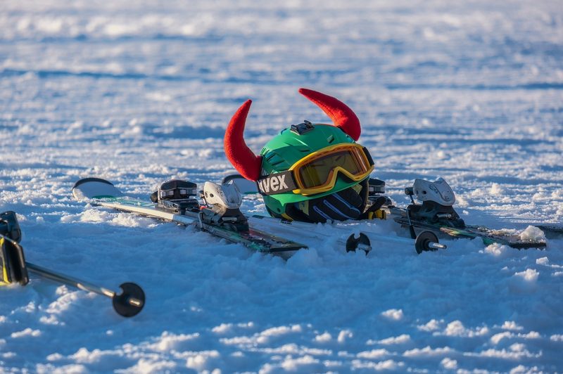 Ski helmet with play devil horns