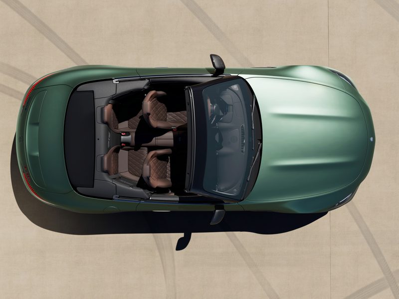 2024 Mercedes-AMG SL 63 S E PERFORMANCE green paint overhead view with the top down.