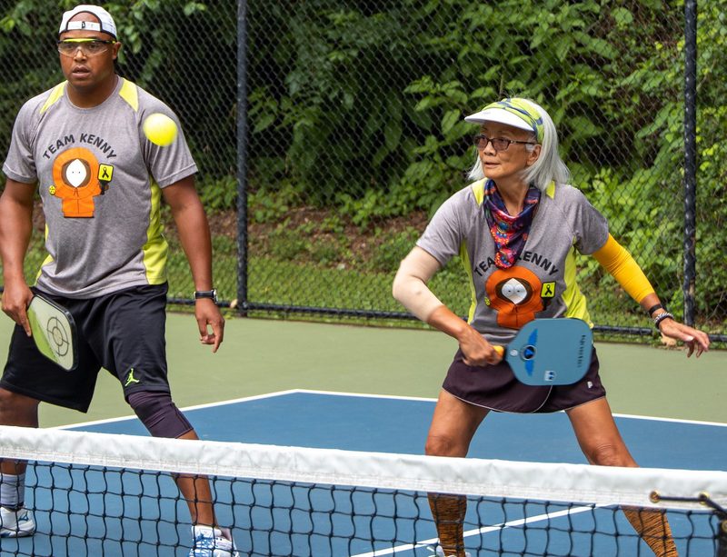 An intense pickleball game.