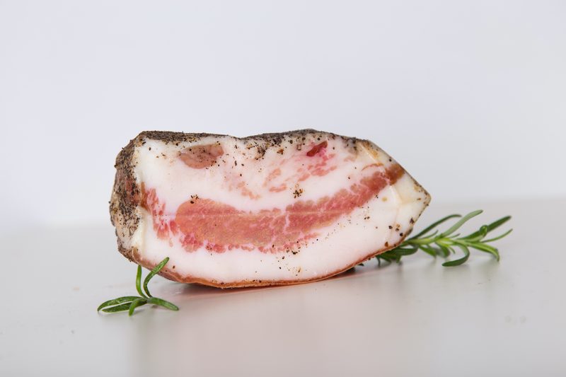 Guanciale on white background