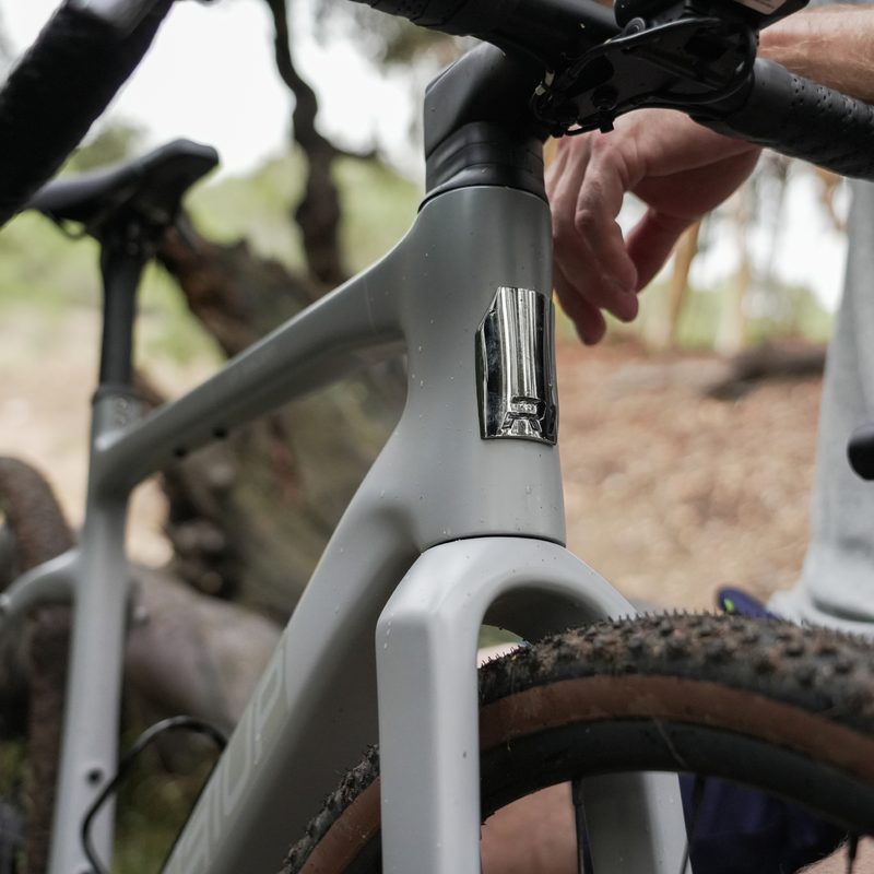 Close-up of Ride1UP CF Racer1 stem and frame.