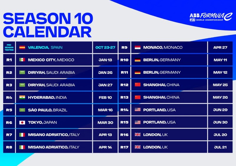 FIA Formula E 2023-2024 racing calendar.