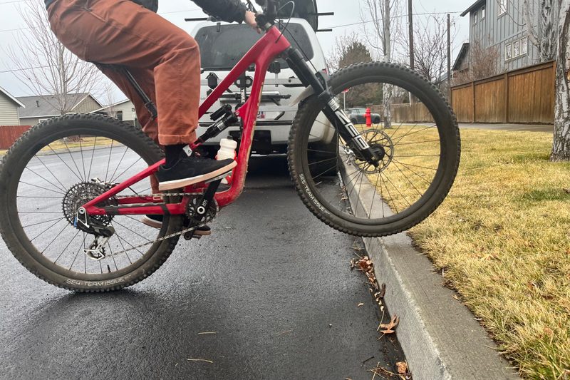 Practicing a front-wheel lift up a curb