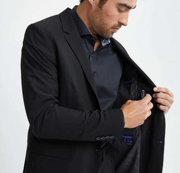 Man wearing Stone Rose Black Stretch Performance Blazer
