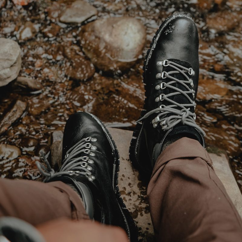 Man wearing boots in the woods