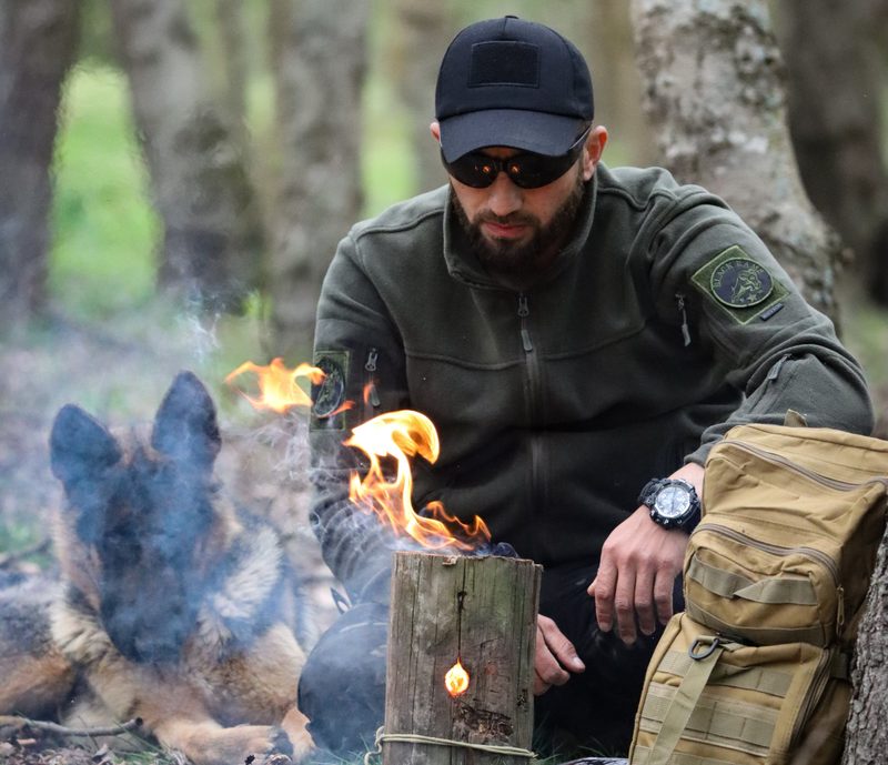 Man working a fire