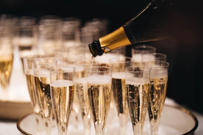 Glasses of champagne on a tray