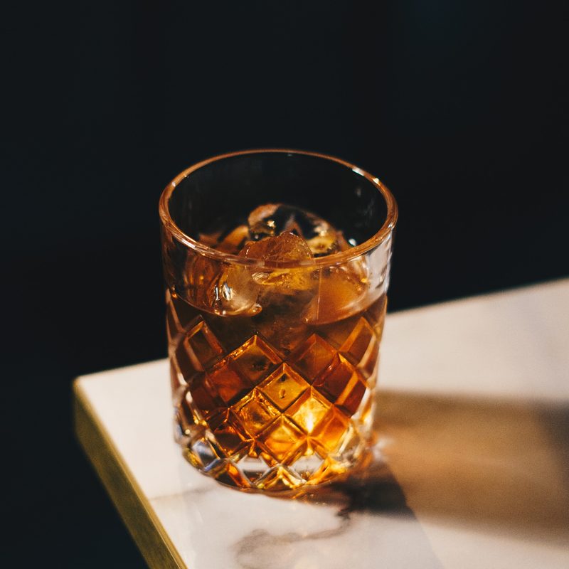 Whiskey on ice in a glass