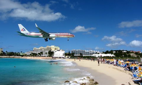American Airlines over the beach
