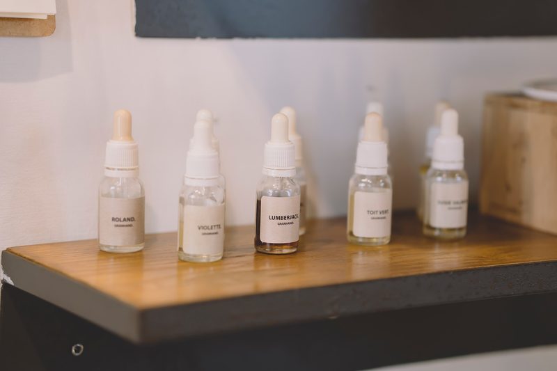Bottles of fragrance with droppers