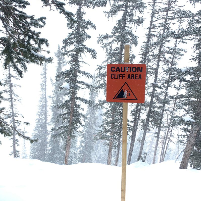 Hazard cliff sign at Park City off of Jupiter Peak