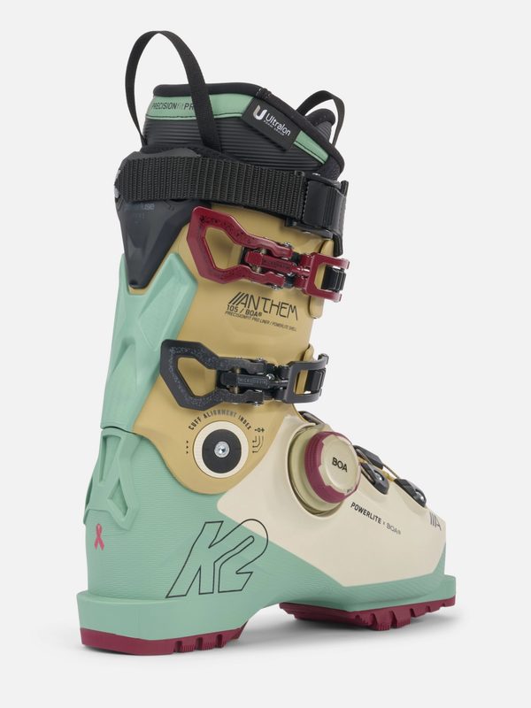 Colorful k2 BOA ski boot on a white background