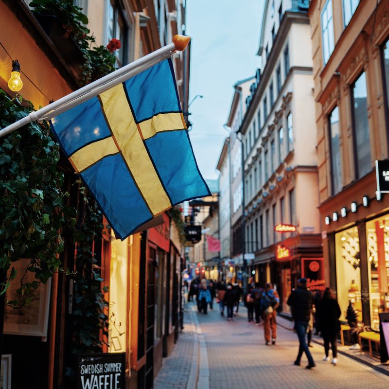 Swedish street outside of a coffee shop