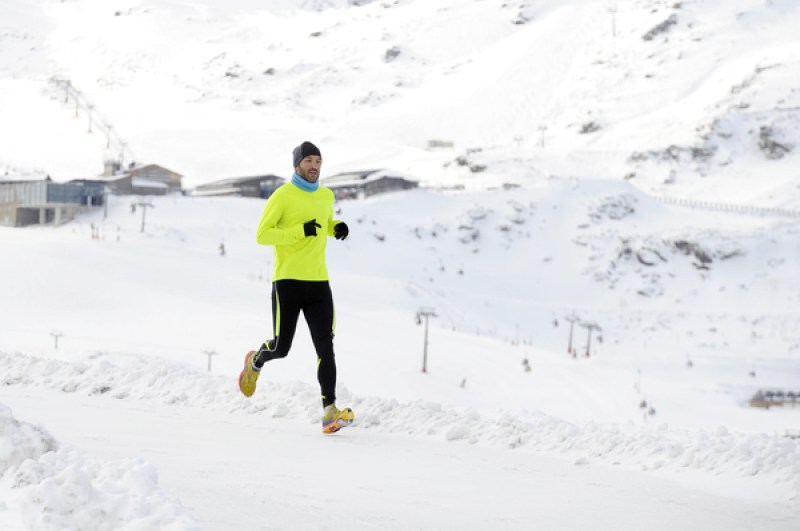 Man running in snow