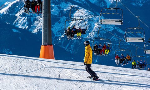 Snowboarder at resort