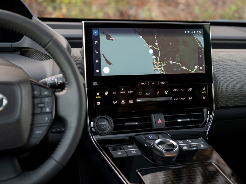 2024 Toyota bZ4X Limited AWD interior shot of center display and cockpit controls.