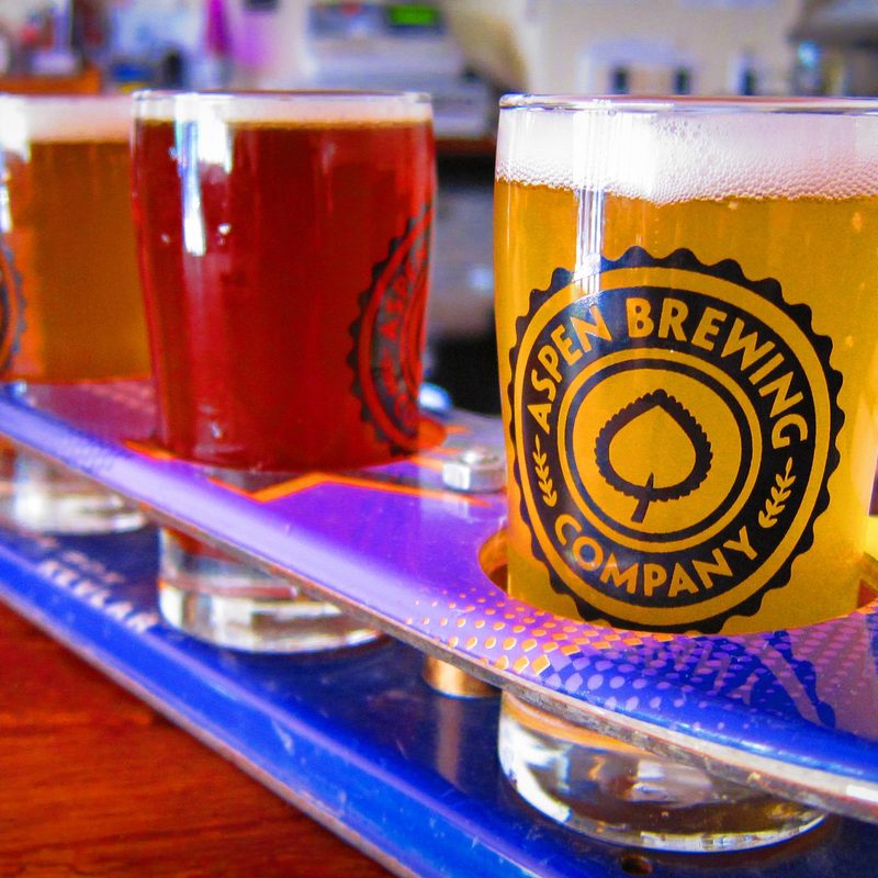 flight of beers at Aspen Brewing Company
