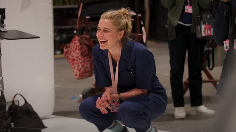 Director Greta Gerwig on the set of Barbie.
