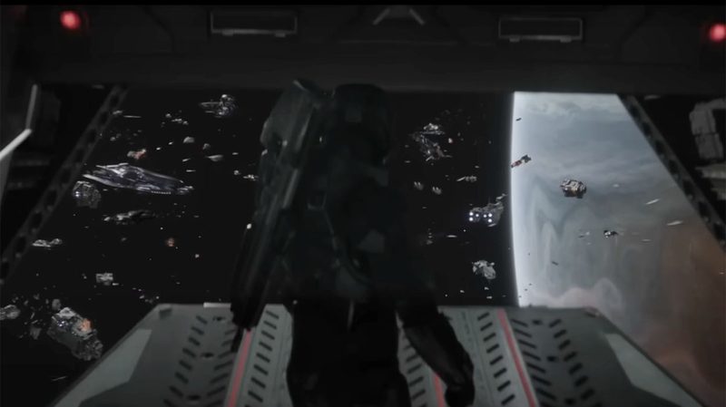 A space battle unfolds before Master Chief in Halo season 2.