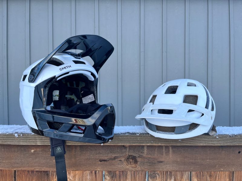 A Smith Mainline and Smith Forefront 2 mountain bike helmets