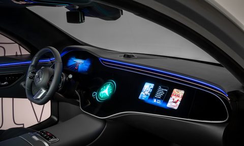 mercedes benz chatgpt in the car mbux photo from passenger seat showing steering wheel with driver information screens  large